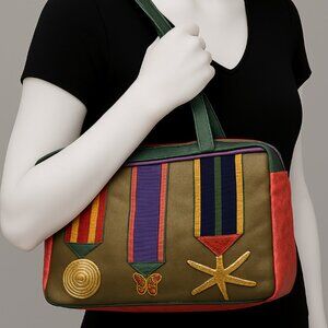 Shoulder Bag – Leather Colorful Designer Handbag  by Borbonese - Appliqué Accent